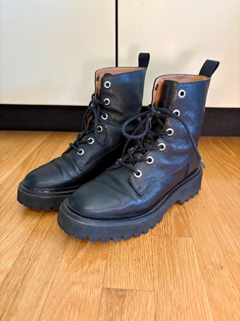 Madewell The Rayna Lace-Up Leather Combat Boots Black - Size 7.5